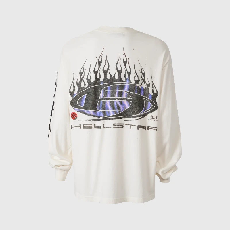 Back view of the Hellstar Blue Flame long sleeve shirt featuring a striking blue flame graphic and premium cotton.