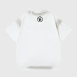 Back view of a white Hellstar Box Logo T-shirt featuring a small circular graphic logo on the upper back neckline.