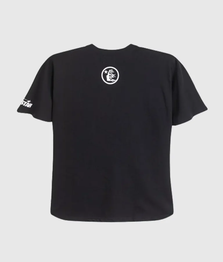 Back view of the Hellstar Brainwashed black T-shirt made of 100% cotton with a vintage washed graphic screen print.