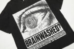 Hellstar Brainwashed black vintage washed cotton T-shirt featuring a unique graphic eye print and bold text design.