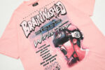 Hellstar Brainwashed World Tour pink vintage graphic t-shirt with screen-printed neuron effect and world tour city list