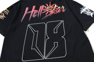 Black Hellstar Capsule 8 t-shirt featuring a prominent geometric 08 graphic and stylized brand logo lettering.