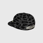 Hellstar Cheetah Print Fitted Hat in black featuring a bold, structured streetwear design with signature logo branding.