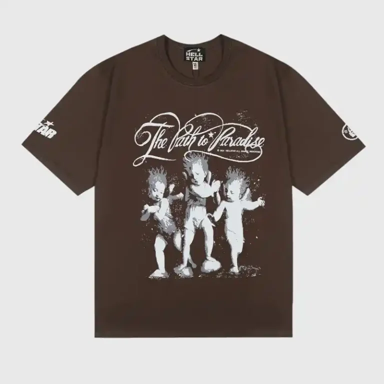 Front view of the Hellstar Cherubs brown t-shirt featuring artistic angelic graphic print on 100% premium soft cotton.
