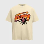 Hellstar Classic Cream graphic t-shirt featuring a vibrant orange and red logo design on premium quality cotton fabric