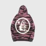 Back view of a pink Hellstar Classic Logo airbrush zip-up hoodie featuring a bold circular graphic print design.