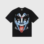 Hellstar Cotton Mask Graphic Black T-Shirt, a premium 100% cotton streetwear tee with a bold artistic screen print.