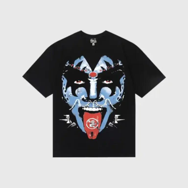 Hellstar Cotton Mask Graphic Black T-Shirt, a premium 100% cotton streetwear tee with a bold artistic screen print.