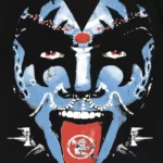 Detailed view of the Cotton Mask graphic print featured on the black Hellstar 100% cotton casual men's t-shirt.