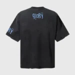 Back view of the black Hellstar Crochet Jesus T-shirt featuring Glory text graphic print on the upper back.