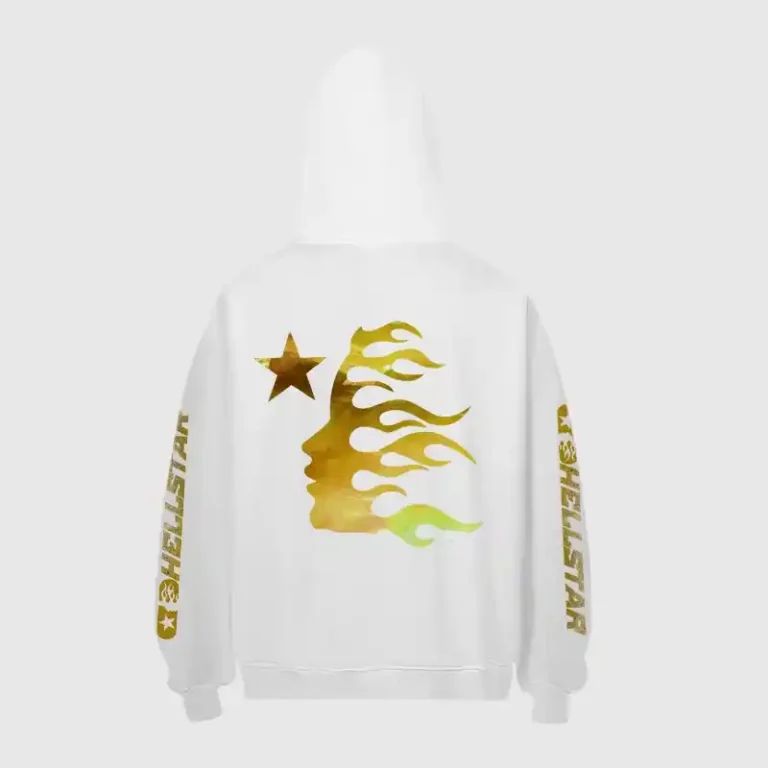White Hellstar hoodie featuring the iconic Crying Baby graphic design in a comfortable unisex relaxed fit style.