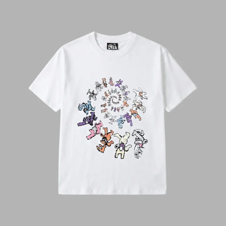 White heavyweight cotton Hellstar Dancing Bears T-Shirt featuring a vintage graphic screen print on the front chest.