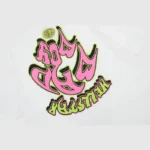 Hellstar Dennis Rodman white unisex T-shirt featuring a vibrant pink and green graphic screen print design.
