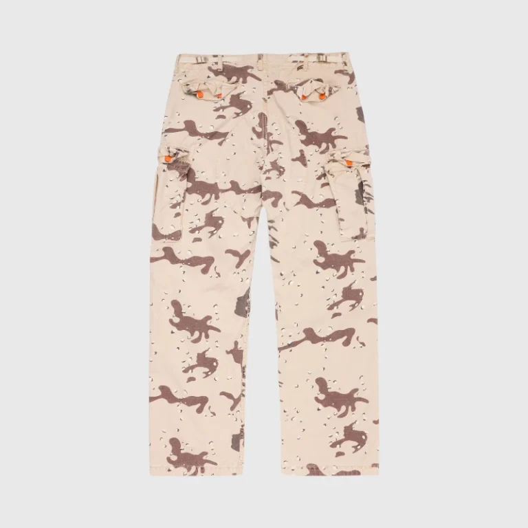Hellstar Desert Fatigue Cargo Pants in a vintage washed camo print with tactical pockets and durable cotton build.