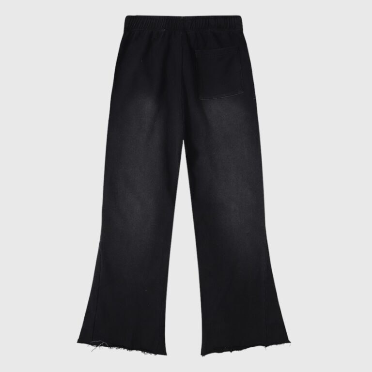 Hellstar Flame Flare Black Sweatpants with a vintage washed finish and a premium heavyweight fleece flared leg design.