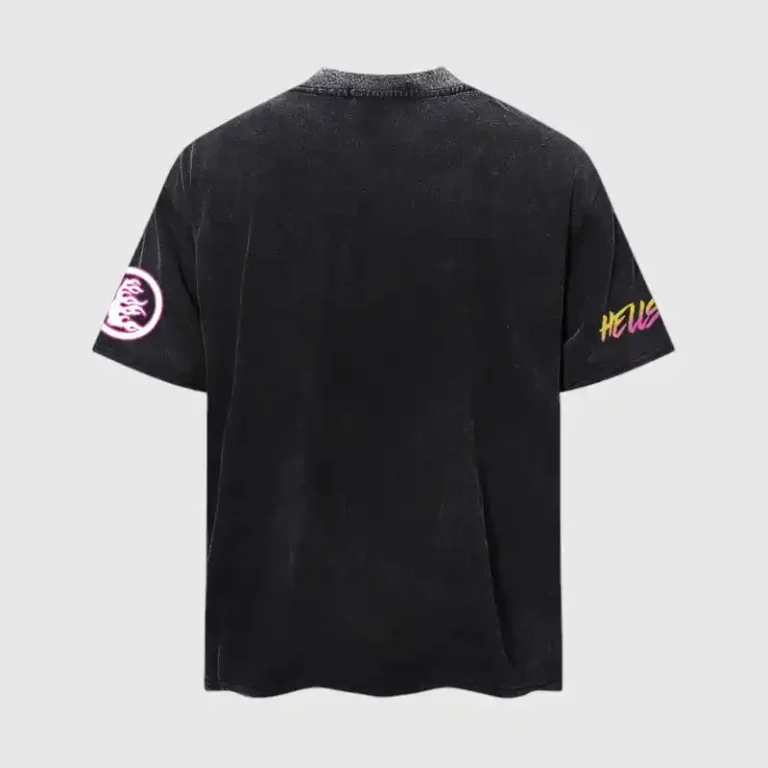 Back view of the Hellstar Fun Color Brain graphic print vintage washed black unisex cotton T-shirt from Los Angeles.