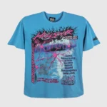 Hellstar Future short sleeve blue vintage washed t-shirt with front graphic tour print, 100% cotton unisex design.