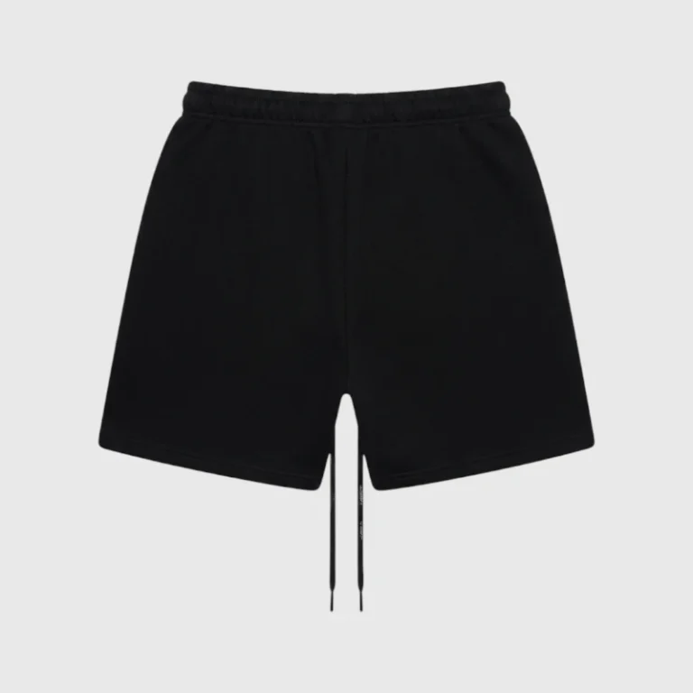 Premium black Hellstar G.A.B.O.S. fleece shorts featuring an adjustable drawstring waistband for a comfortable fit.