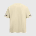 Back view of the Hellstar Gradient Flame T-shirt in cream color with black sleeve logo prints on a plain background.