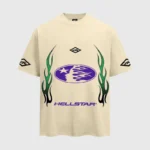 Hellstar Gradient Flame T-shirt in cream featuring a signature graphic print, made from premium 100% cotton in Los Angeles.