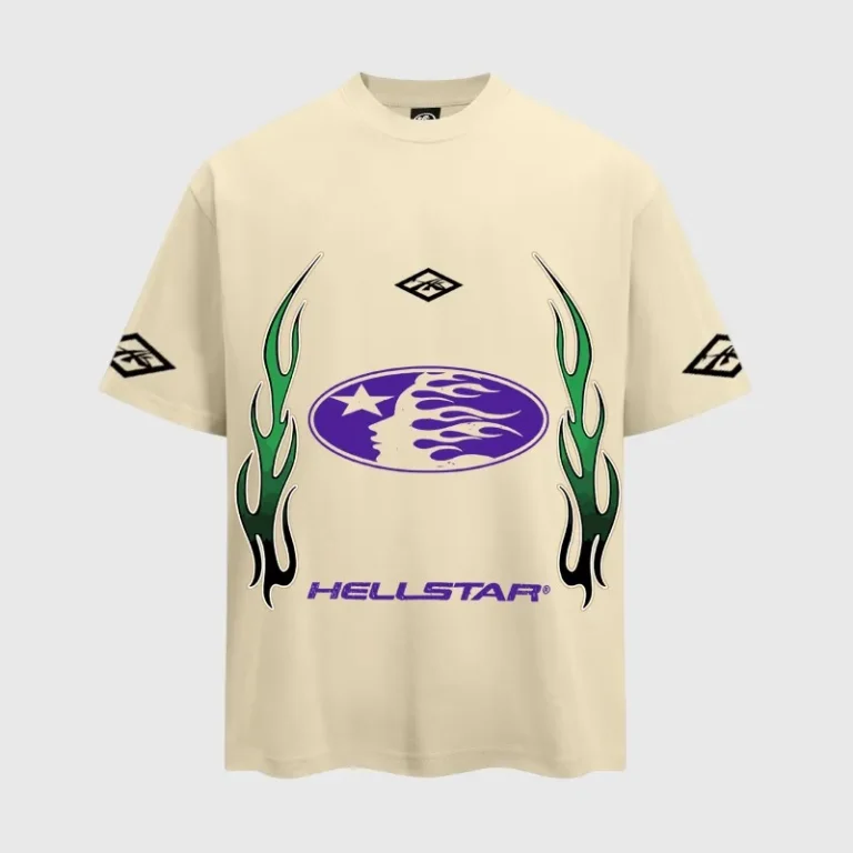 Hellstar Gradient Flame T-shirt in cream featuring a signature graphic print, made from premium 100% cotton in Los Angeles.