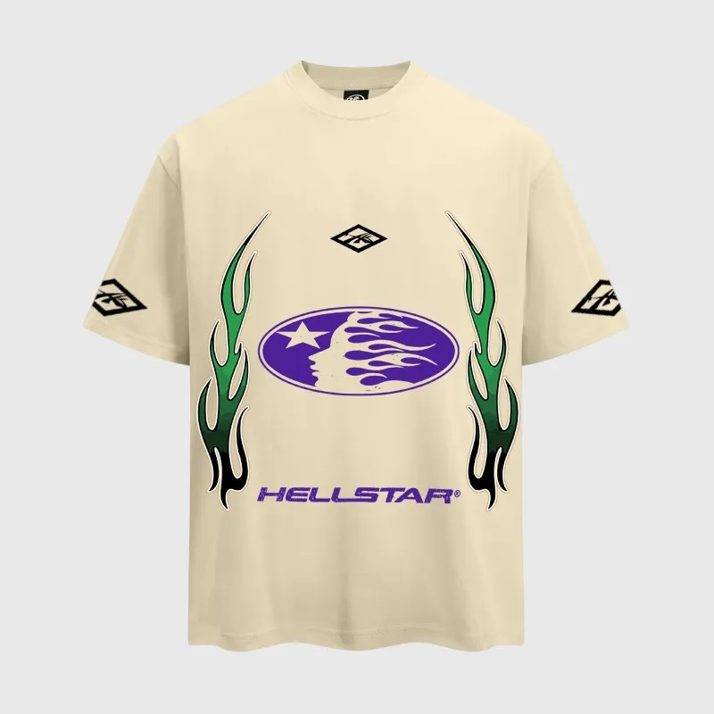 Hellstar Gradient Flame T Shirt Cream Hellstar Gradient Flame T-shirt in cream featuring a signature graphic print, made from premium 100% cotton in Los Angeles.