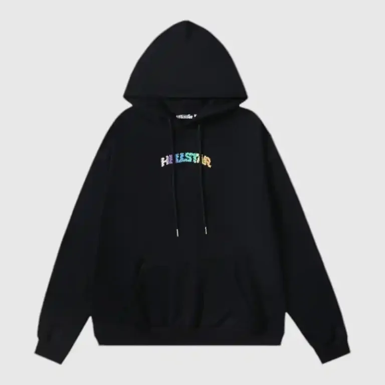 Front view of the Hellstar Gradient Stars Hoodie in black, featuring a stylish cosmic graphic on a soft fleece base.