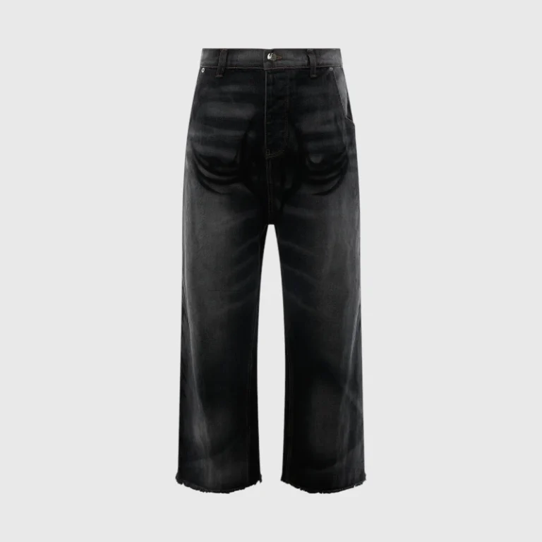 Hellstar Graffiti Denim Jeans in black featuring a vintage washed look with artistic street style graffiti detailing.