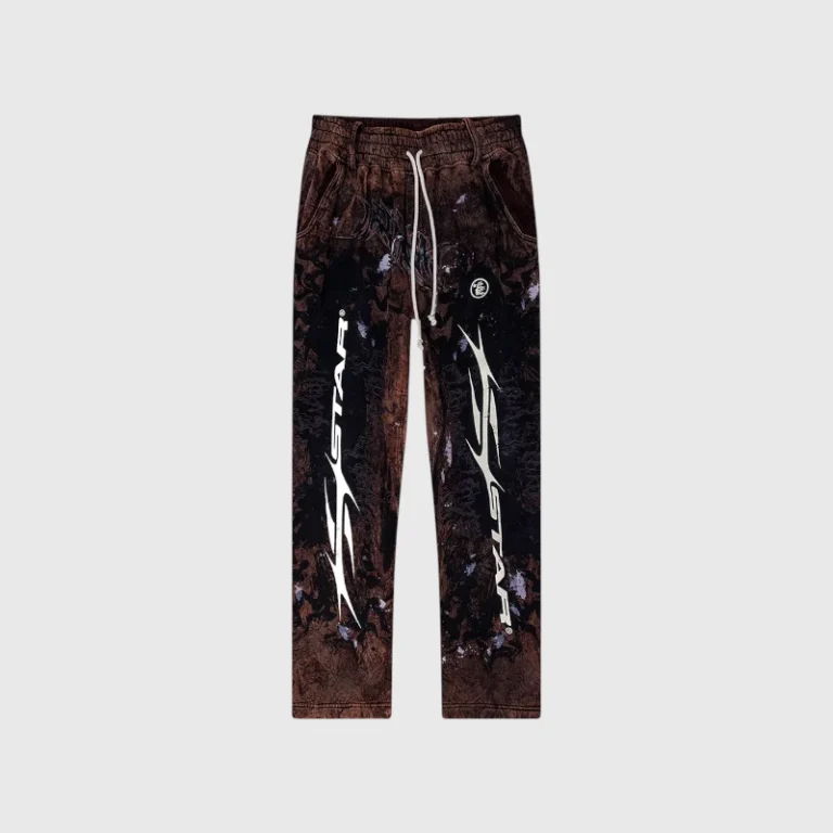 Hellstar Graffiti Sweatpants in brown featuring signature streetwear graphics and a vintage pigment-washed finish.