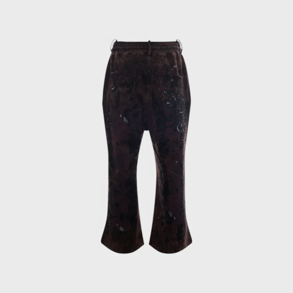 Hellstar Graffiti Sweatpants in brown featuring a signature distressed vintage wash and bold spray-paint street graphics.