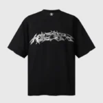 Premium black Hellstar Graffiti T-shirt featuring a bold white urban street style screen-printed graphic logo