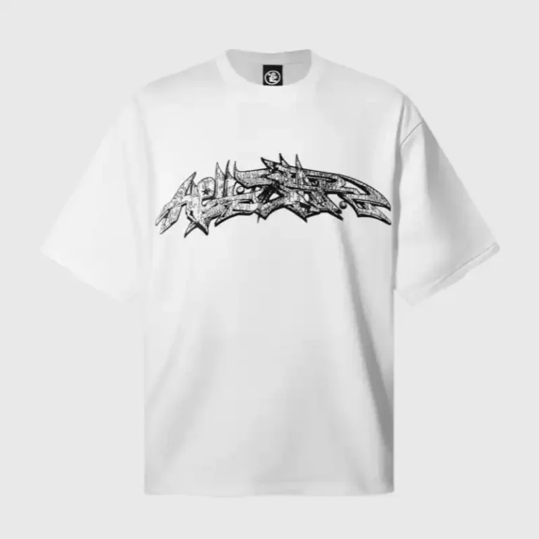 White Hellstar T-shirt featuring a detailed black graffiti graphic print on the front, made from premium cotton.