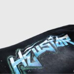 Hellstar Graffiti Washed Shorts in black featuring a distinctive blue urban graffiti graphic and vintage worn-in feel.
