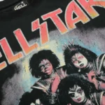 Front view of the Hellstar graphic t-shirt in black featuring vintage band-inspired screen print design details.