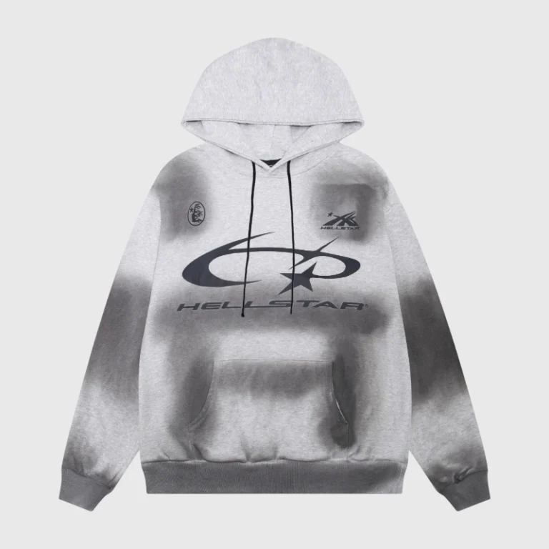 Hellstar Gray Graphic Print Hoodie featuring a premium streetwear design and unique urban airbrushed branding.