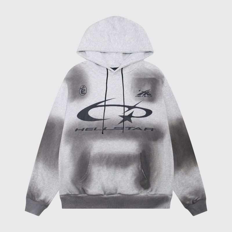 Hellstar Gray Graphic Print Hoodie featuring a premium streetwear design and unique urban airbrushed branding.