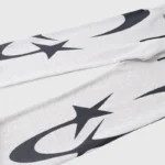 Hellstar gray sweatpants featuring a bold black graphic print pattern for a stylish urban streetwear aesthetic look.