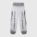 Gray Hellstar graphic print sweatpants featuring a vintage washed effect and bold signature streetwear branding.