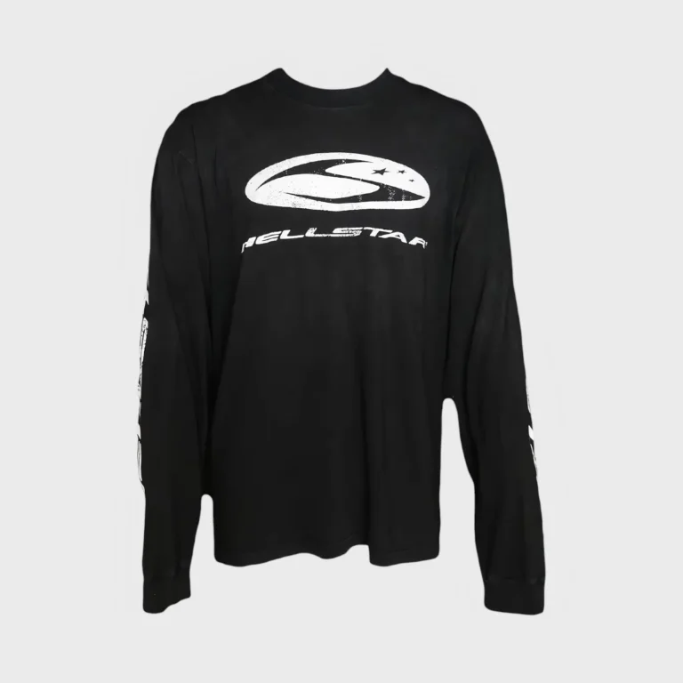 Hellstar Greatest Hits H3star black long-sleeve shirt with vintage distressed white screen-printed front graphics
