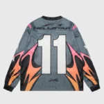 Back view of the Hellstar grey and orange mesh long sleeve tee featuring number 11 graphic and athletic design.