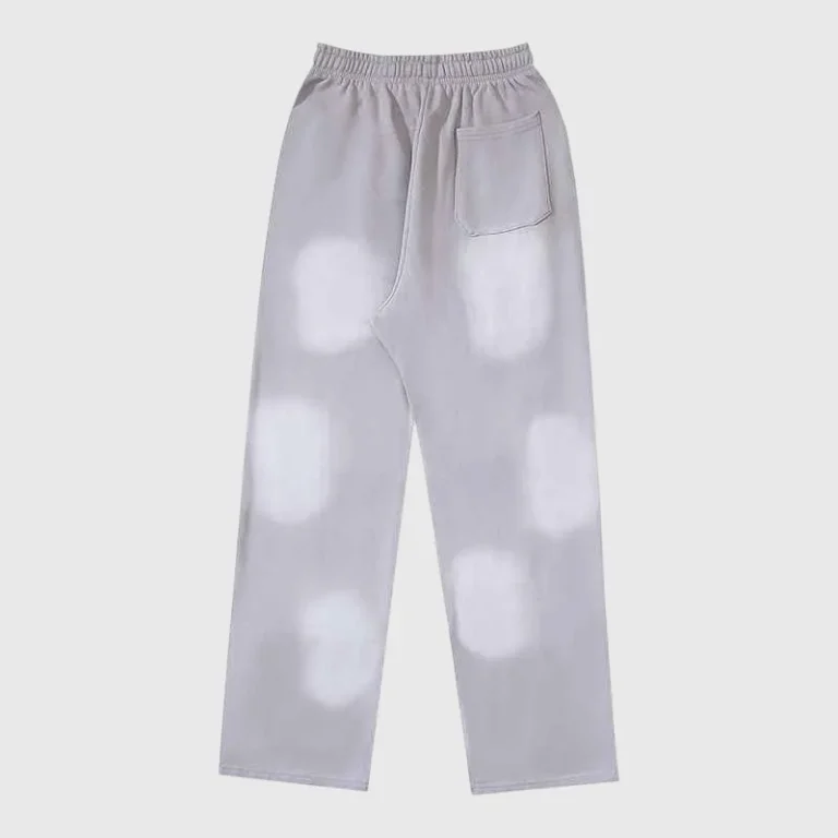 Back view of the Hellstar Grey Future Flame sweatpants showcasing the premium soft fabric and iconic graphic design.