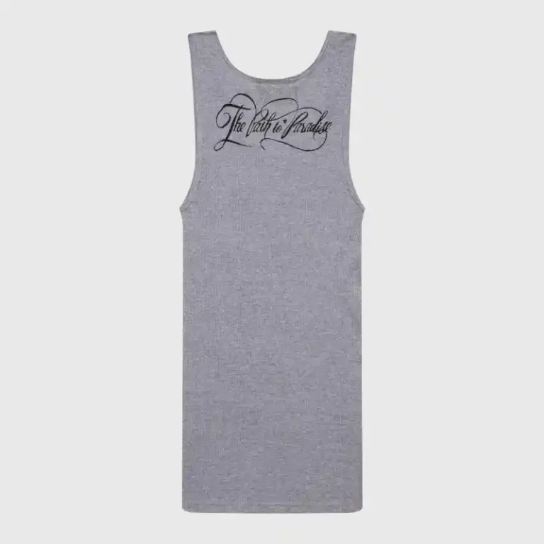 Back view of the Hellstar grey tank top with The Path to Paradise graphic print on a comfortable cotton streetwear style.
