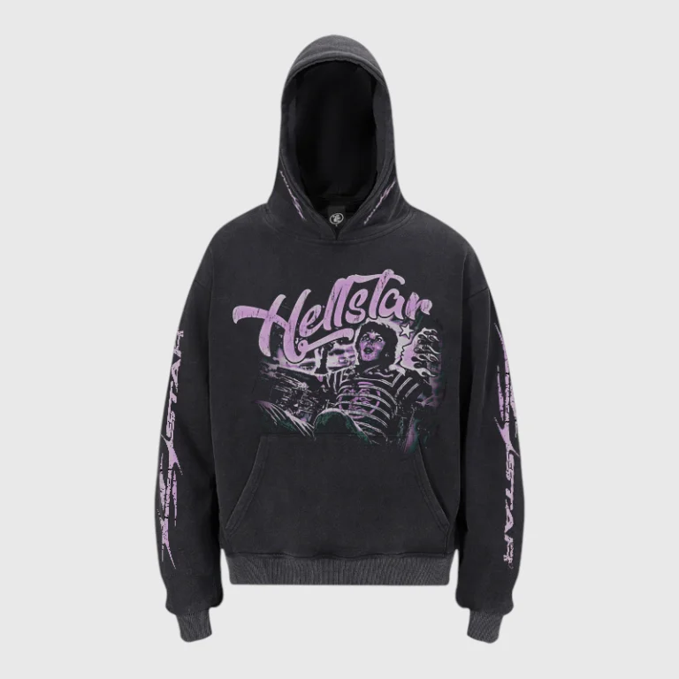 Hellstar Groovy black hoodie front view featuring a vintage-washed aesthetic and a distinctive graphic chest print design.