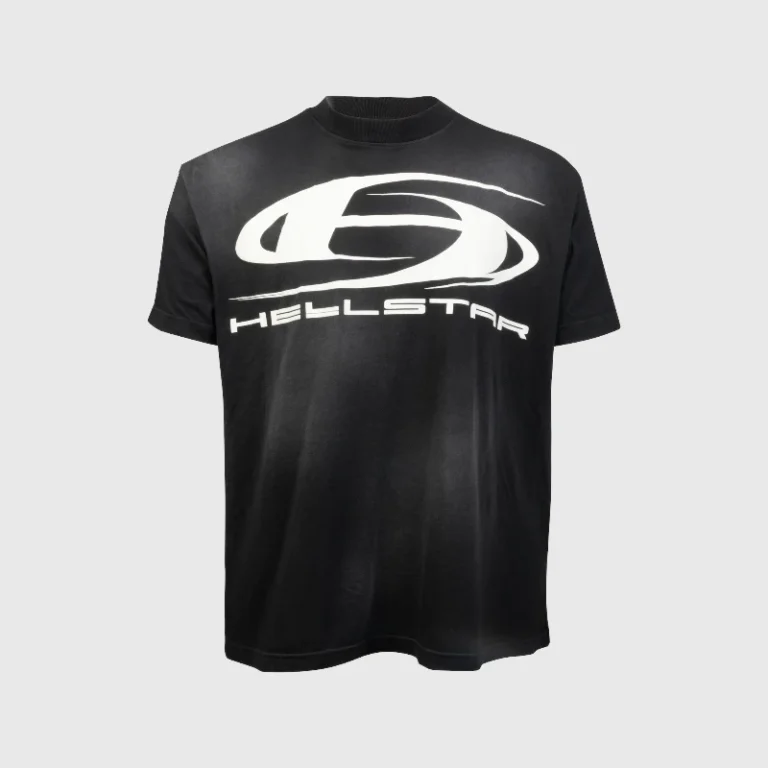 Front view of the Hellstar H Studios black graphic t-shirt made from premium heavyweight cotton for streetwear.