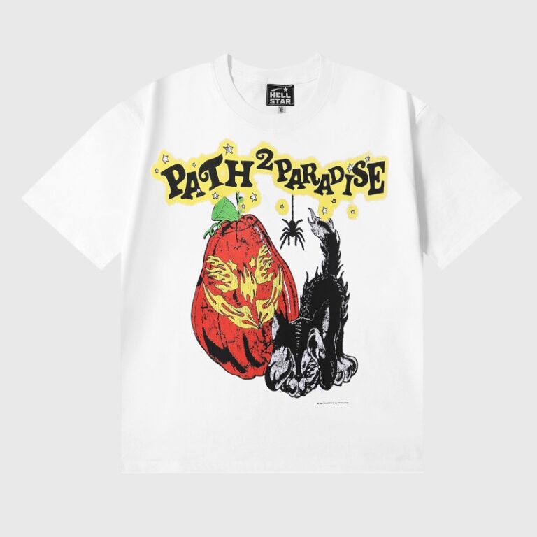 White Hellstar Halloween 1996 P2P T-Shirt featuring a graphic of a jack-o’-lantern and black cat with spooky text.