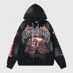 Hellstar Halloween Skeleton Airbrush Hoodie in black with graphic skull design and streetwear aesthetic for men and women