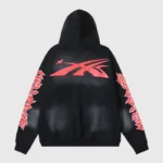 Hellstar Halloween skeleton airbrush tracksuit hoodie with full skeleton print on black and red stylized sleeve graphics
