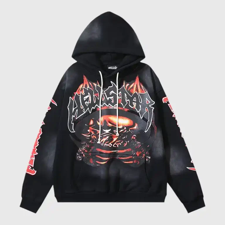 Hellstar Halloween Skeleton Airbrush Hoodie in black with graphic skull design and streetwear aesthetic for men and women