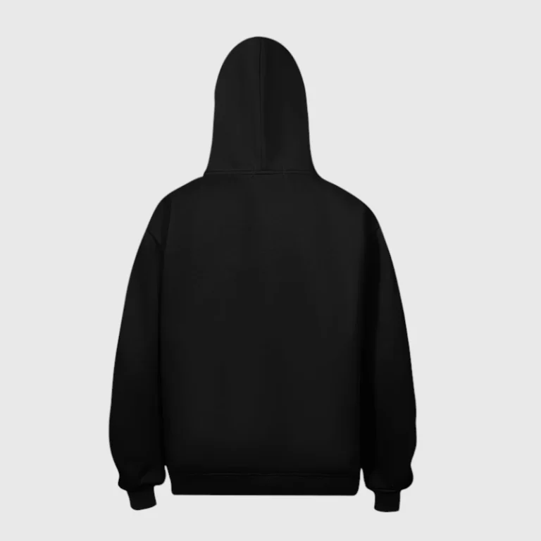 Back view of the black Hellstar Hand Logo Hoodie, showcasing its oversized fit, fleece fabric, and streetwear design.