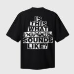 Back view of the black Hellstar Heaven Sounds Like T-shirt with the bold white text design printed on the back.